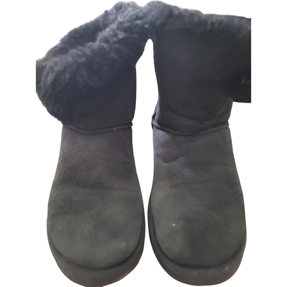 UGG Australia Bailey‎ Button Black Suede Sheepskin Boots Womens Mid Calf